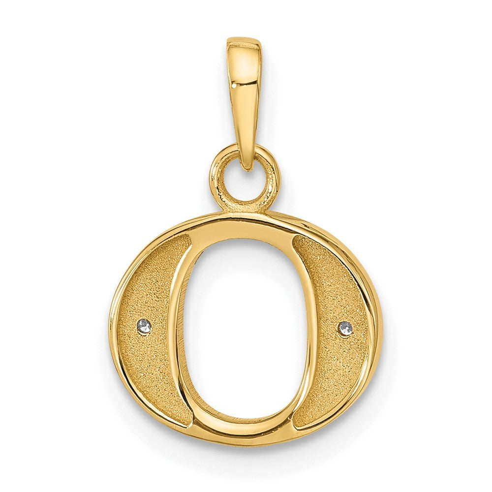 14k Yellow Gold with Rhodium Diamond Letter O Initial Pendant