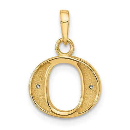 14k Yellow Gold with Rhodium Diamond Letter O Initial Pendant