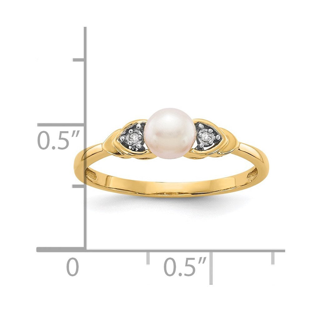 14K Yellow Gold FW Cultured Pearl and Diamond Ring