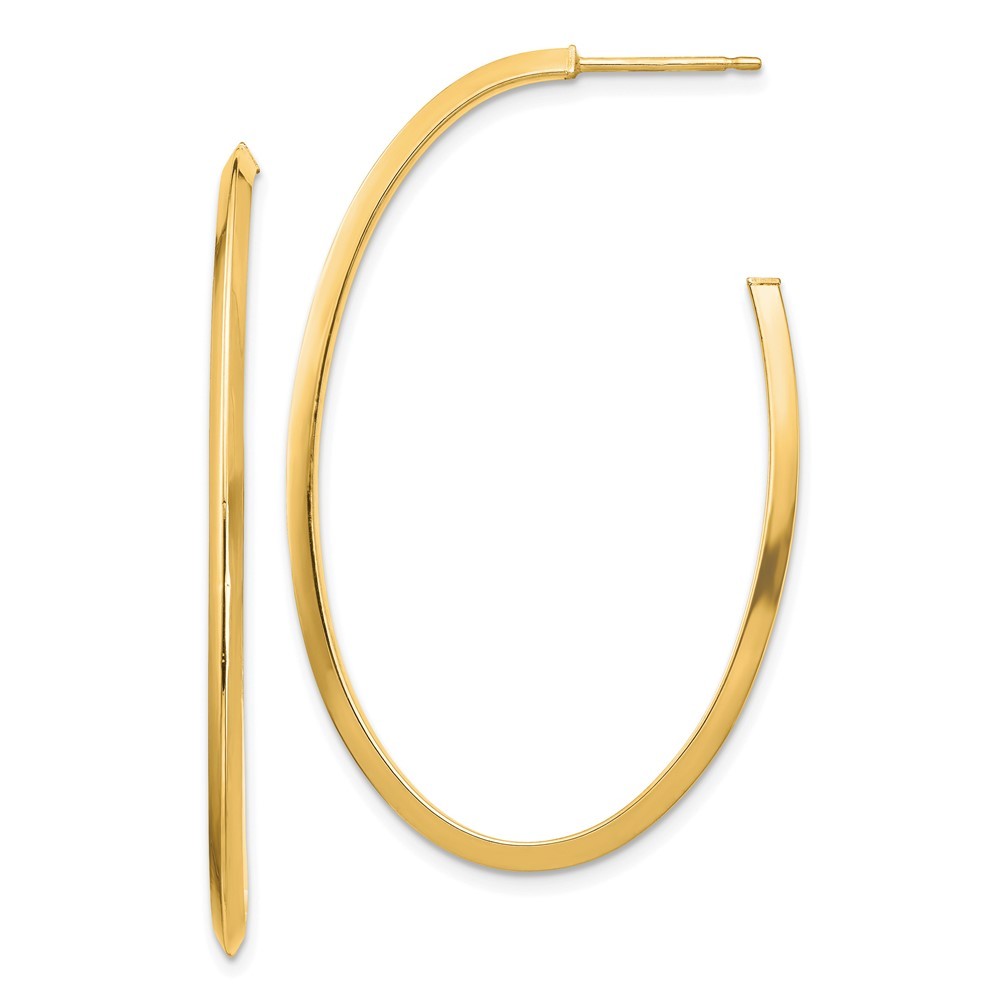 14k Yellow Gold Polished Knife Edge Oval 2mm Dangle Earrings