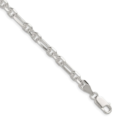 Sterling Silver Diamond-Cut 6mm 3 Short Plus 1 Long Cable Link Chain Bracelet