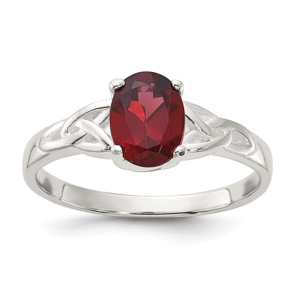 Sterling Silver Polished Garnet Ring Size 8