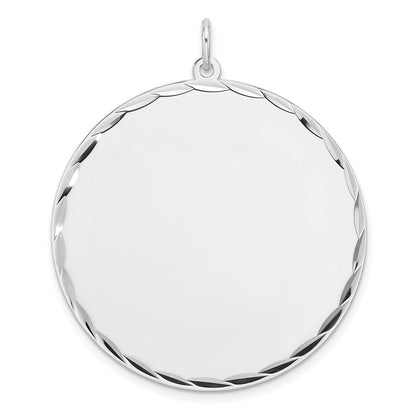 Sterling Silver Rhod-plated ENG. Round Polish Front/Satin Back Disc Charm