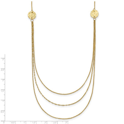 14k Yellow Gold 3 Layer Ropa Chain Necklace Texture Side Circles W/ 2in Ext