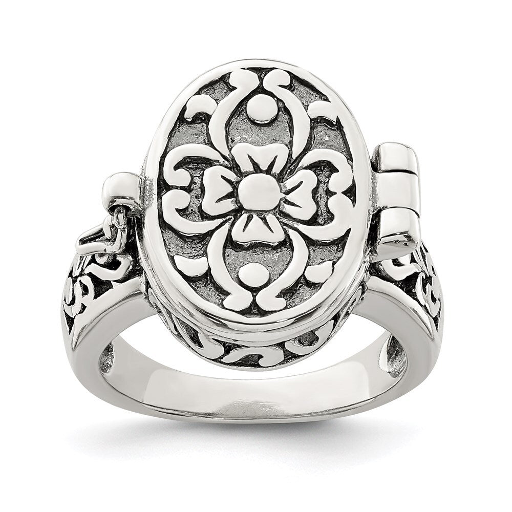 Sterling Silver Antiqued Oval Locket Ring Size 7