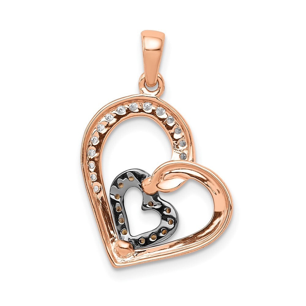 14k Rose Gold Champagne and White Diamond Hearts Pendant for Women
