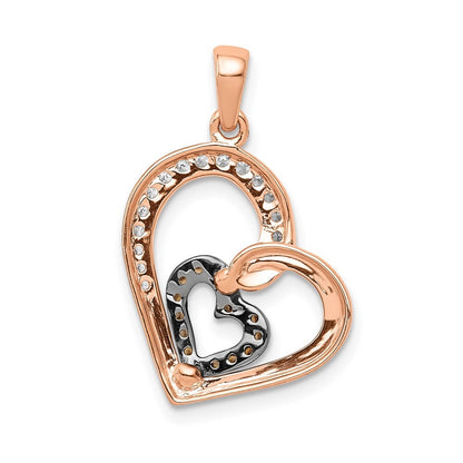 14k Rose Gold Champagne and White Diamond Hearts Pendant for Women