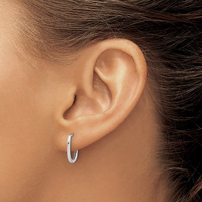 14K White Gold Polished Oval Hinged Hoop Earrings Gift for Women