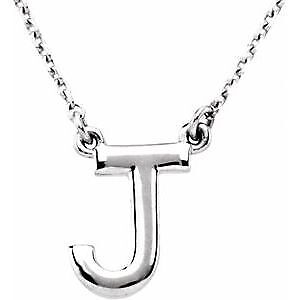 14k White Gold Block Initial J Pendant Necklace 16" for Women