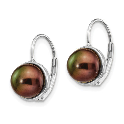 14k White Gold 6-7mm Black Button Freshwater Cultured Pearl Leverback Earrings