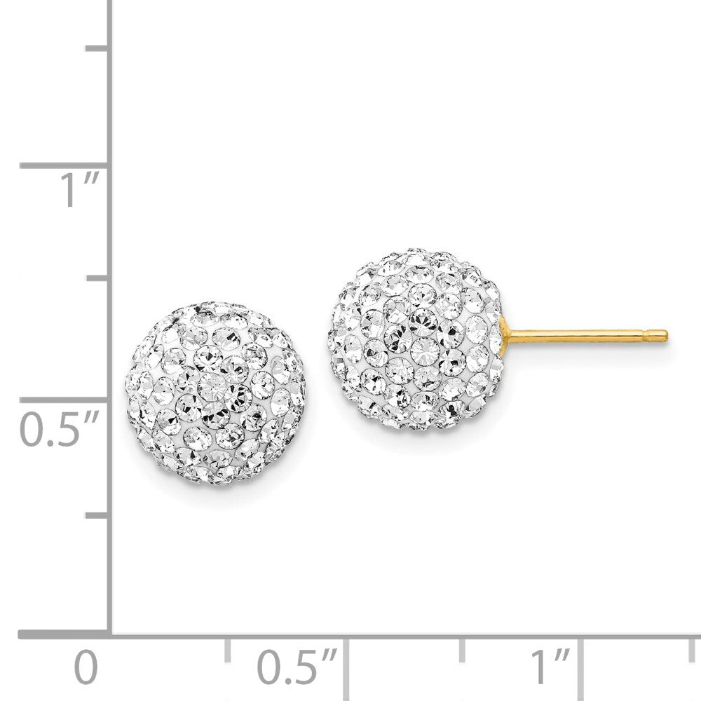14k Yellow Gold 10mm Disco Ball Crystal Stud Earrings