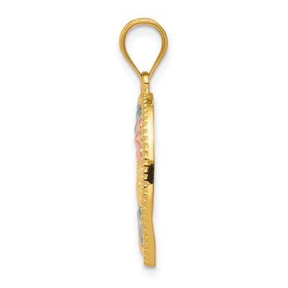 14k Tricolor Gold MOM & Flowers Pendant