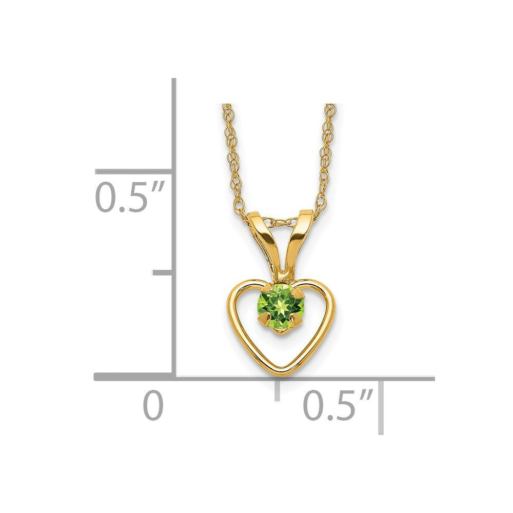 14k Yellow Gold Madi K 3mm Peridot Heart Birthstone Necklace