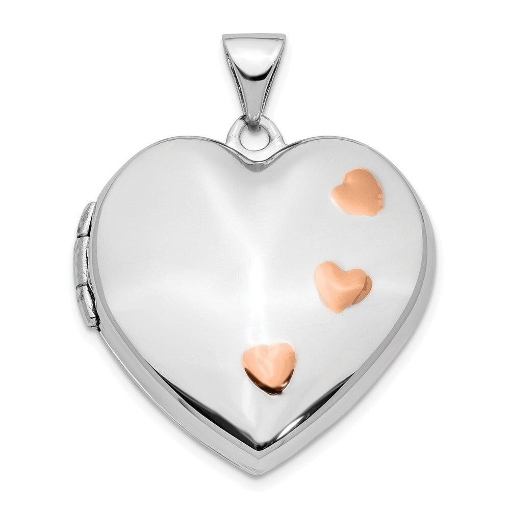 14K White Gold Rose Rhodium 22mm Heart Locket Pendant