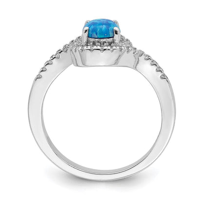 Sterling Silver Rhodium-plated Created Blue Opal /Cubic Zirconia Halo Ring SZ 7