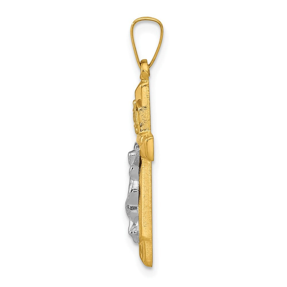 14k Two-tone Gold INRI Hollow Crucifix Pendant for Women