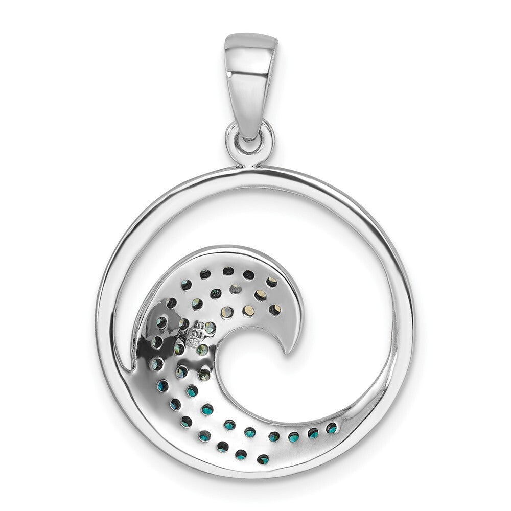 Sterling Silver Rhodium-Plated Polished Cubic Zirconia Wave Pendant