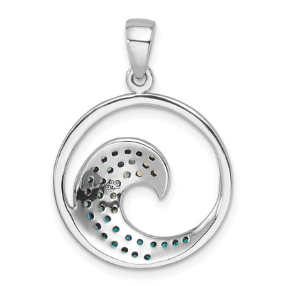 Sterling Silver Rhodium-Plated Polished Cubic Zirconia Wave Pendant