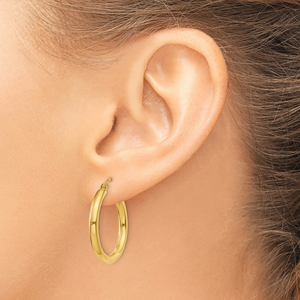 14k Yellow Gold Polished 3mm Lightweight Tube Hoop Earrings Gift for Women