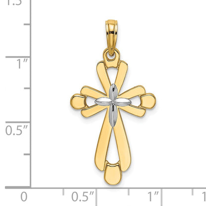 14k Yellow Gold W Rhodium Polished Fancy Cross Charm