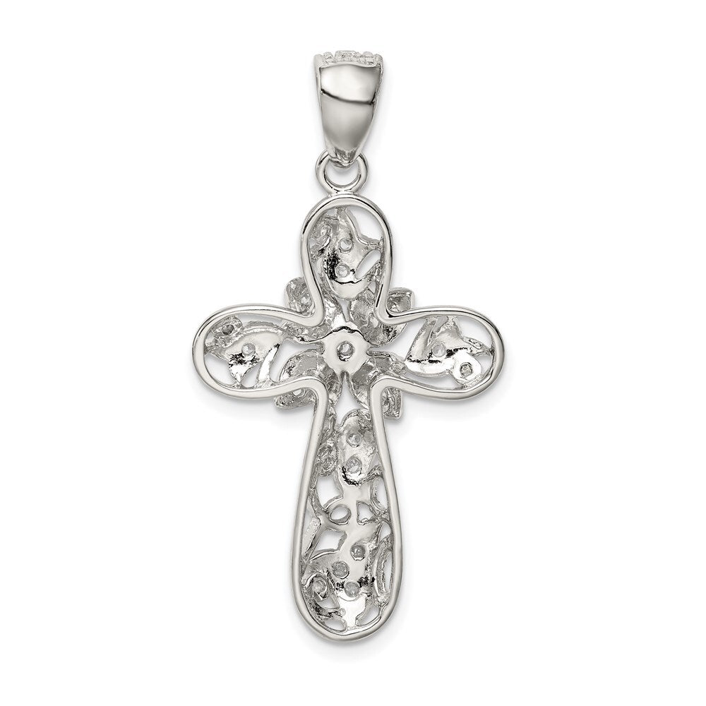 Sterling Silver Rhodium-plated Cubic Zirconia Cross Pendant