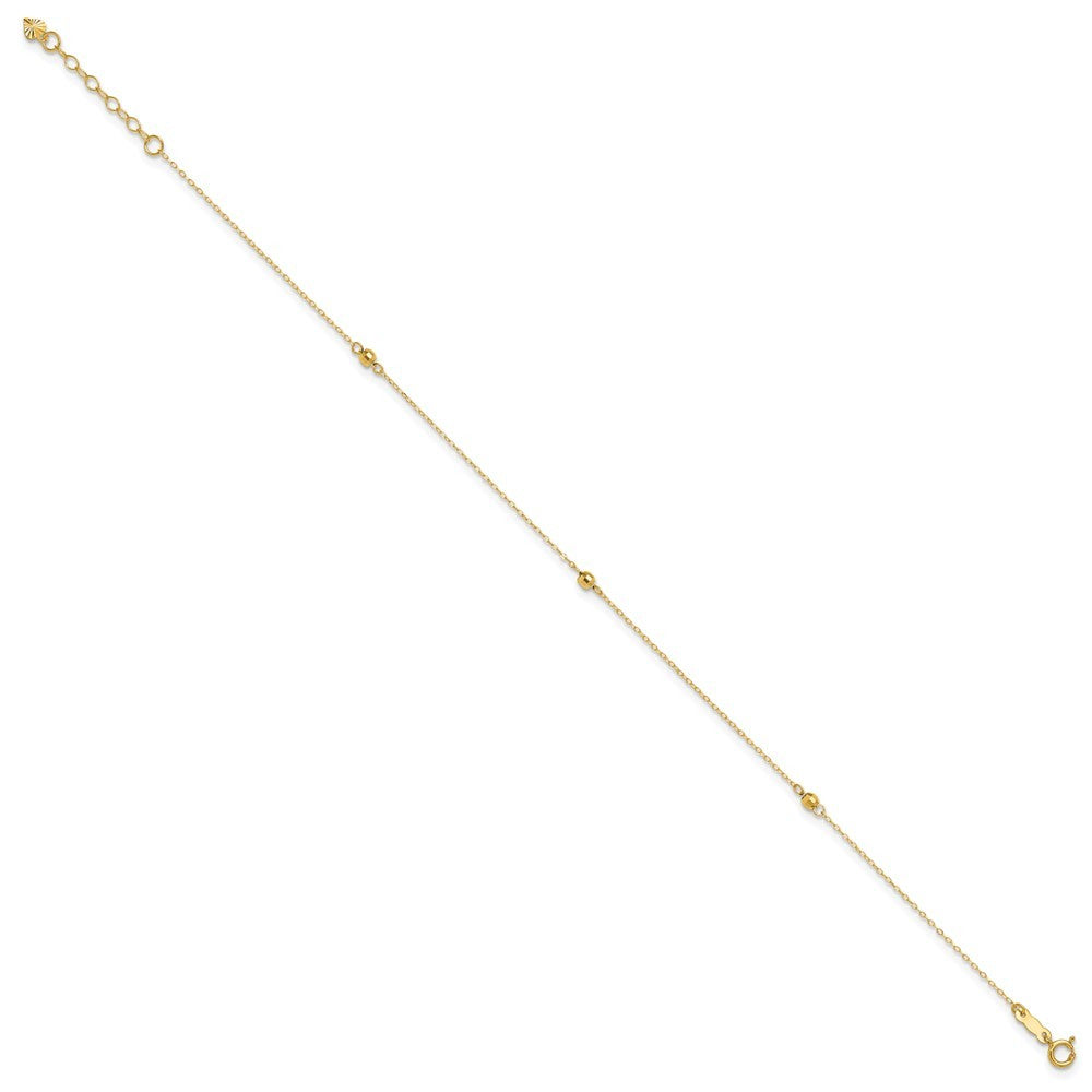 14k Yellow Gold Mirror Beads 3-Station 10" Anklet