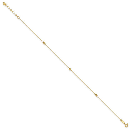 14k Yellow Gold Mirror Beads 3-Station 10" Anklet