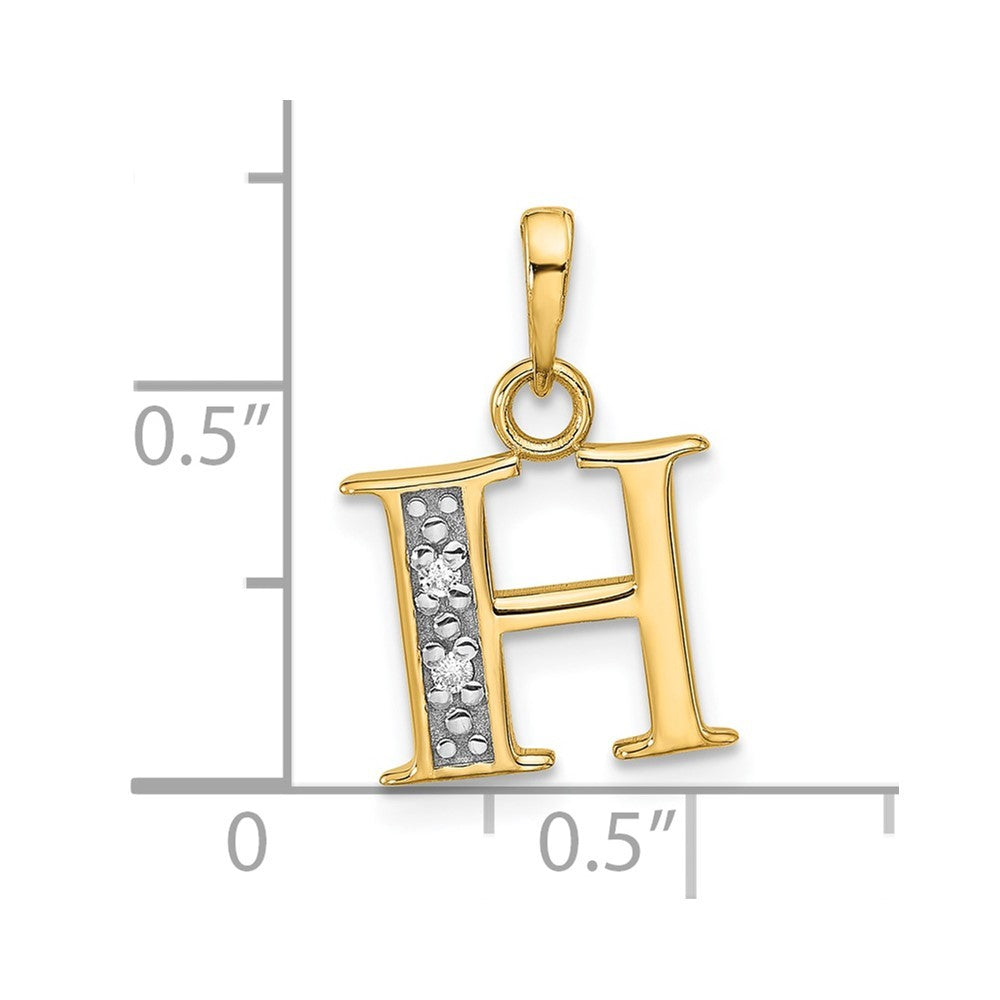 14k Yellow Gold with Rhodium Diamond Letter H Initial Pendant