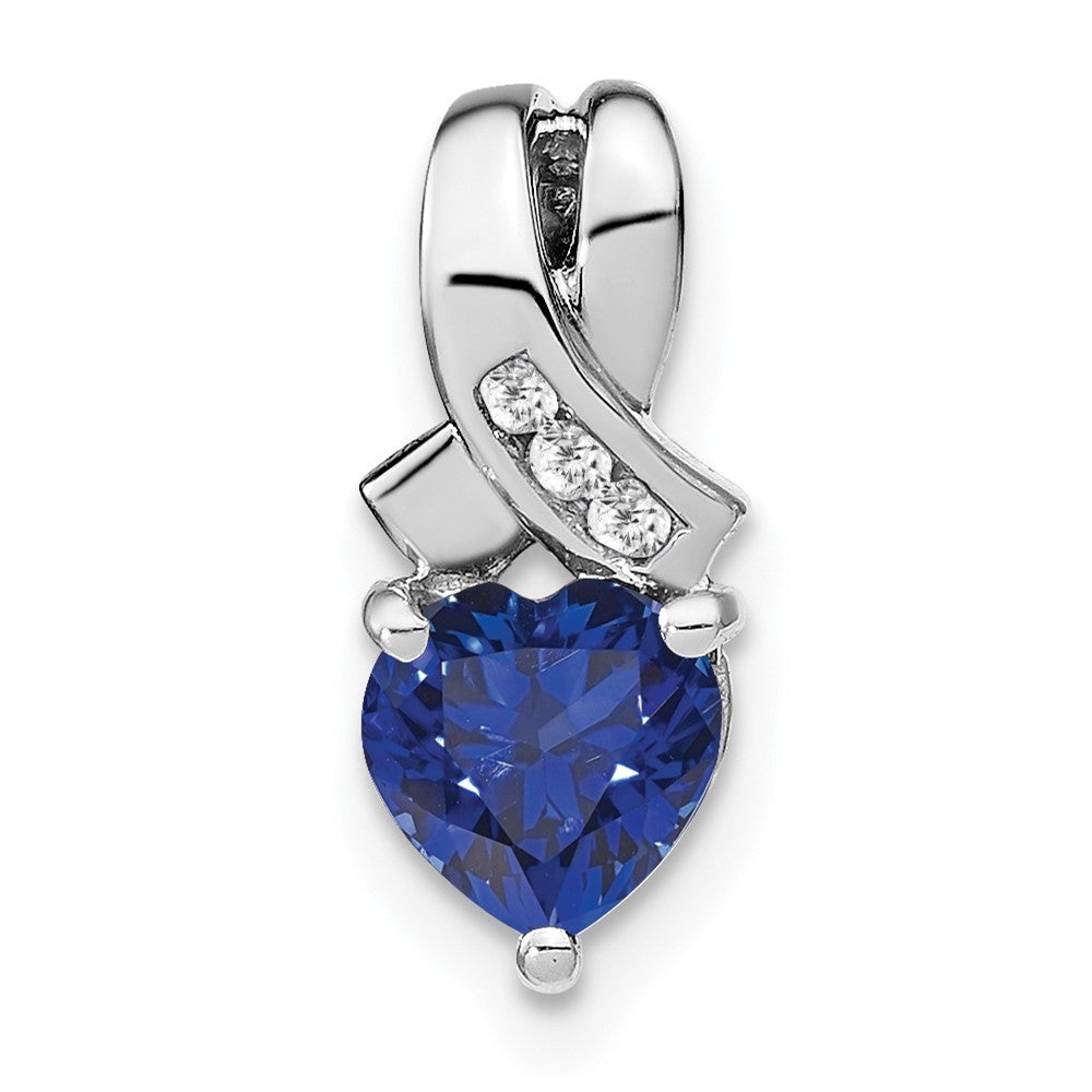 Sterling Silver Rhodium-plated Created Sapphire/Diamond Pendant
