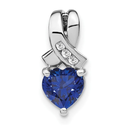 Sterling Silver Rhodium-plated Created Sapphire/Diamond Pendant