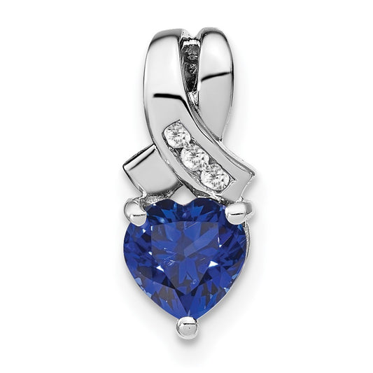 Sterling Silver Rhodium-plated Created Sapphire/Diamond Pendant