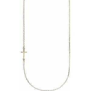 14k Yellow Gold Off-Center Sideways Cross 16" Necklace for Women