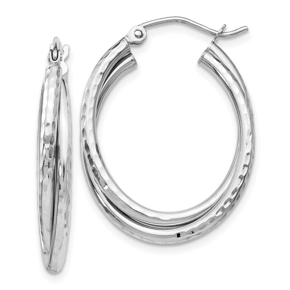 14k White Gold Diamond-cut Polished Oval Hoop Earring Gift for Women