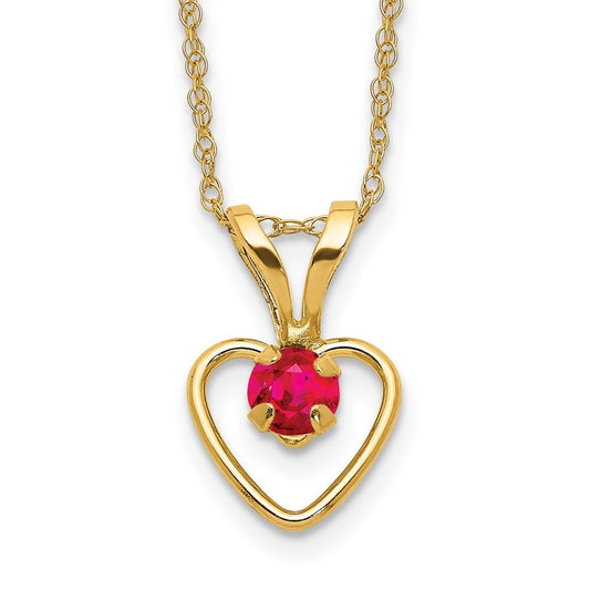 14k Yellow Gold Madi K 3mm Ruby Heart Birthstone Necklace