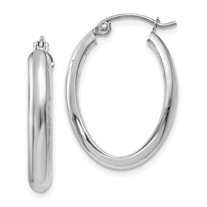14k White Gold Polished 3.5mm Oval Hoop Earrings Gift for Women