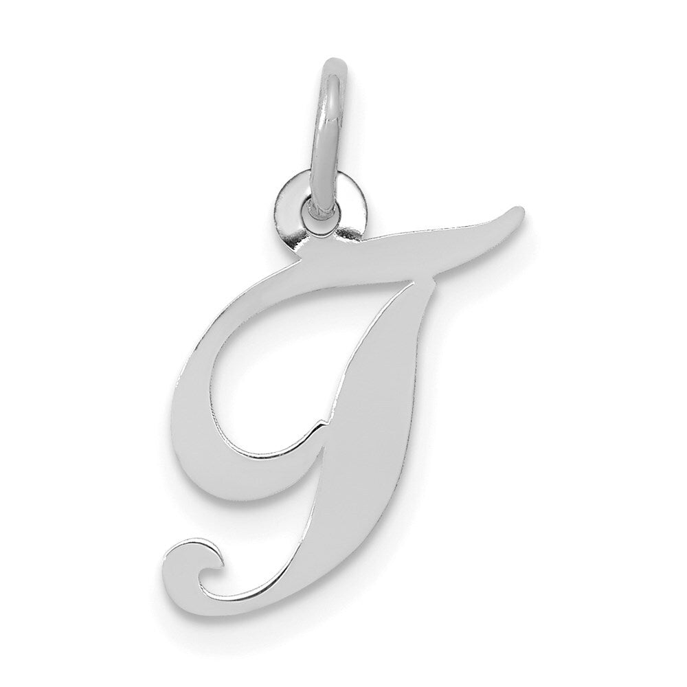 14k White Gold Small Fancy Script Letter T Initial Charm Pendant for Women