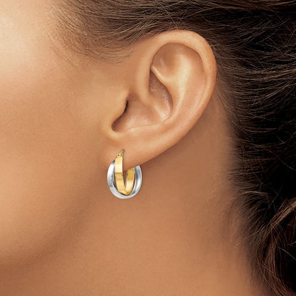 14k Two-tone Gold Polished Double Hoop Earrings