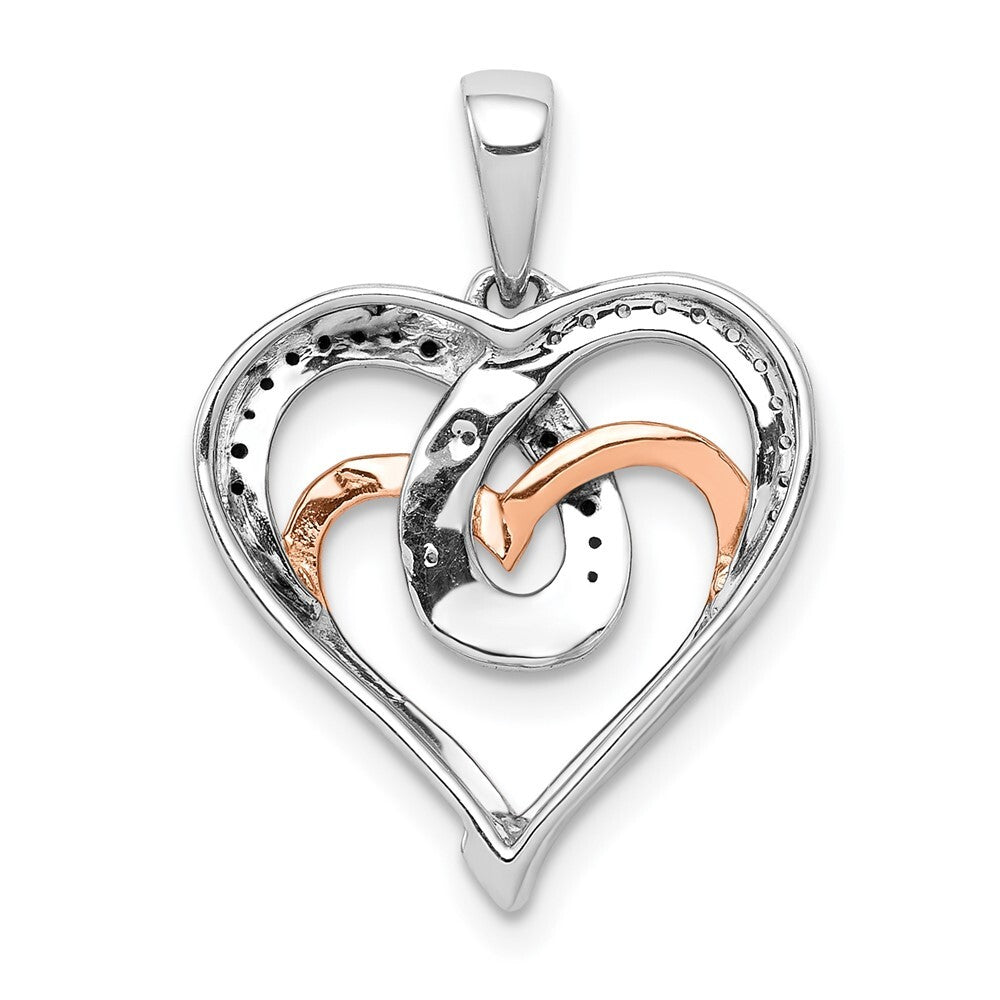 14k Two-tone Gold White and White and Black Diamond Hearts Pendant for Women