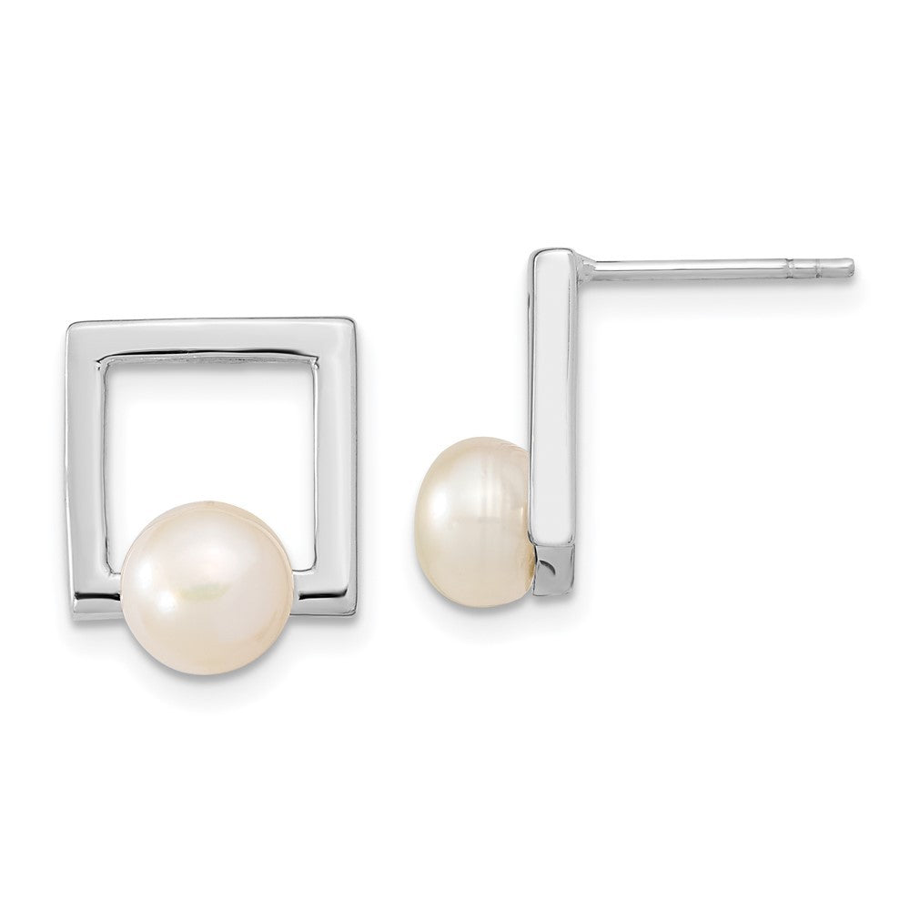 Sterling Silver 6-7mm Freshwater Cultured Pearl Square Earrings