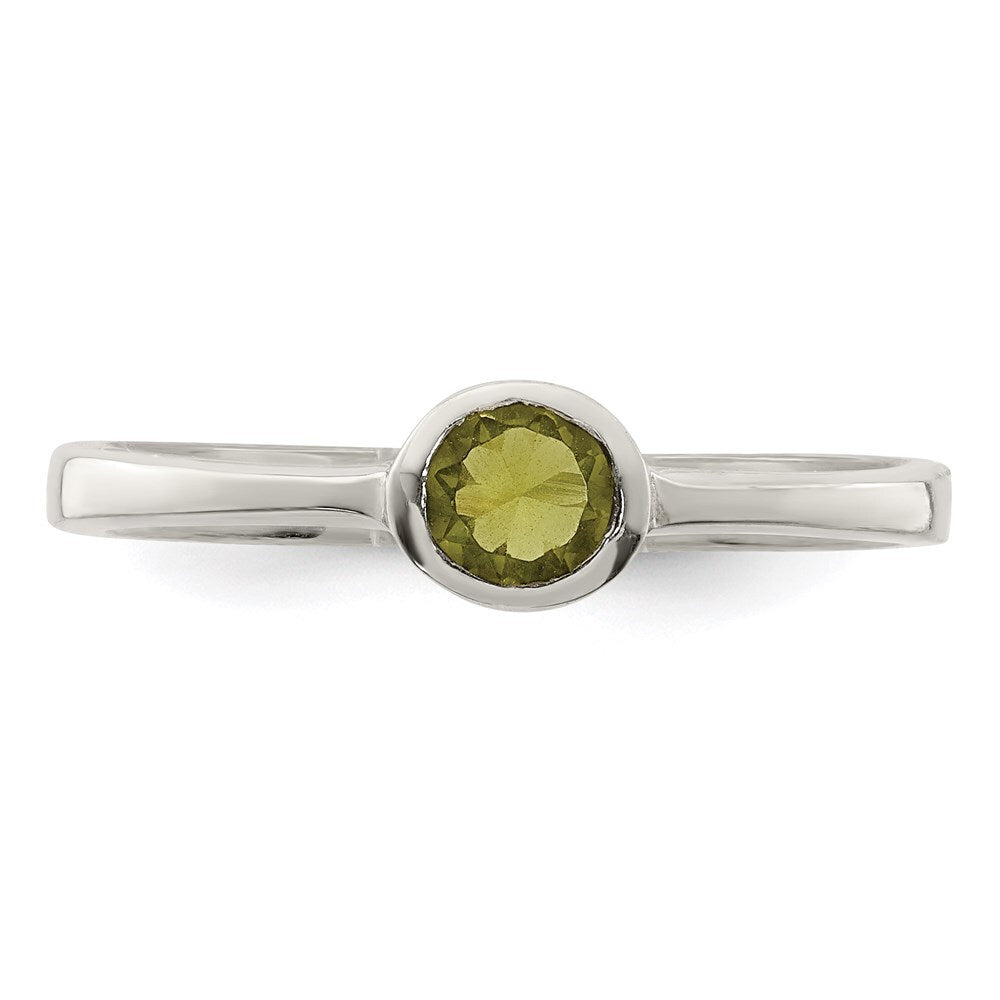 Sterling Silver Lime Green Round Bezel Cubic Zirconia Ring Size 7