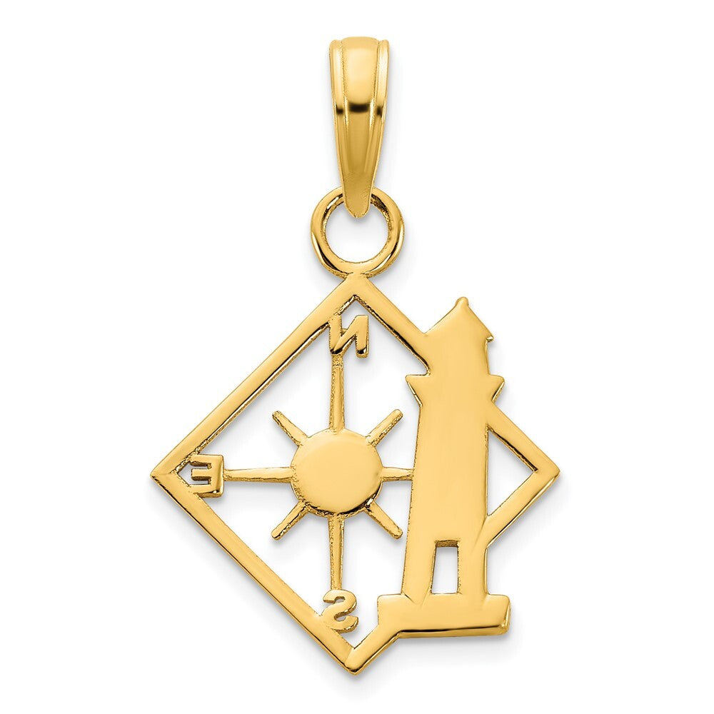 14k Yellow Gold Lighthouse Compass Pendant for Women