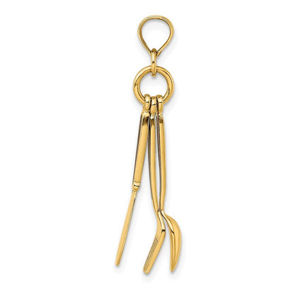 14k Yellow Gold 3-D Enamel Knife, Fork, Spoon Moveable Charm Pendant for Women