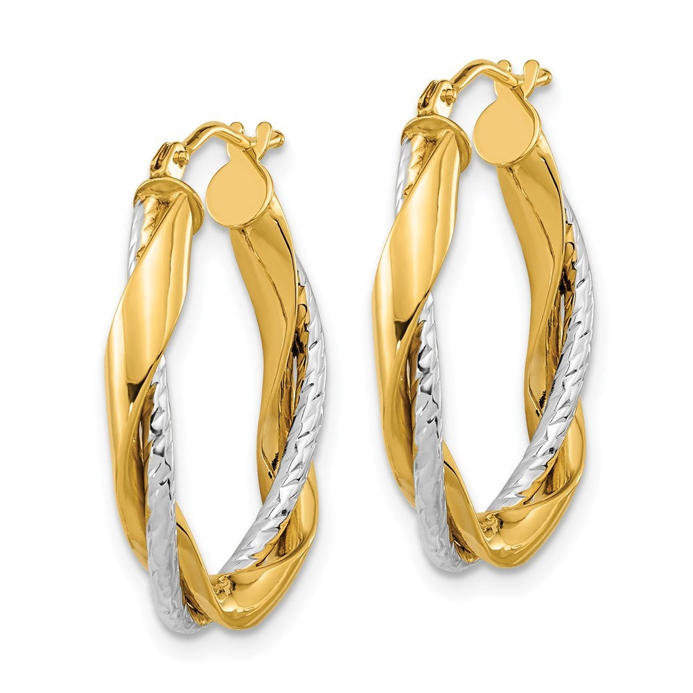 14k Two-tone Gold Polished Rope Twisted Oval Hoop Earrings