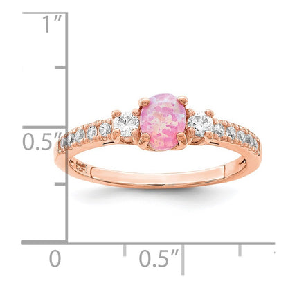 Sterling Silver Rose-tone Created Pink Opal and Cubic Zirconia Ring Size 8