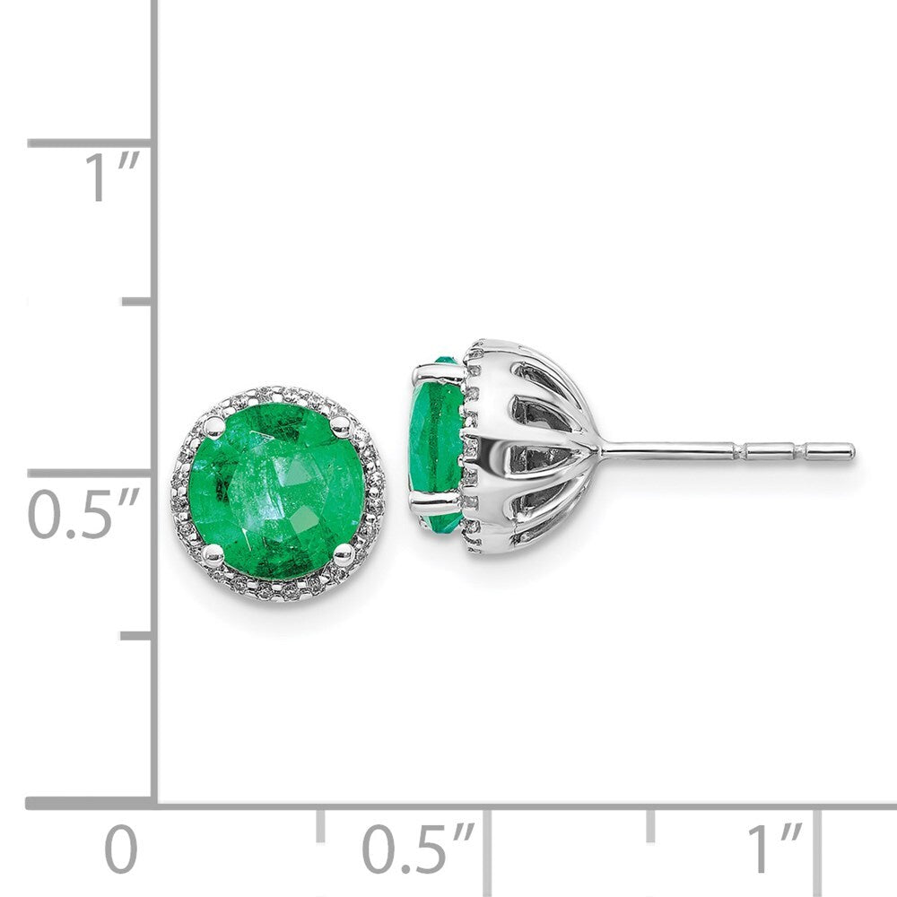14k White Gold Diamond and Emerald Stud Earrings