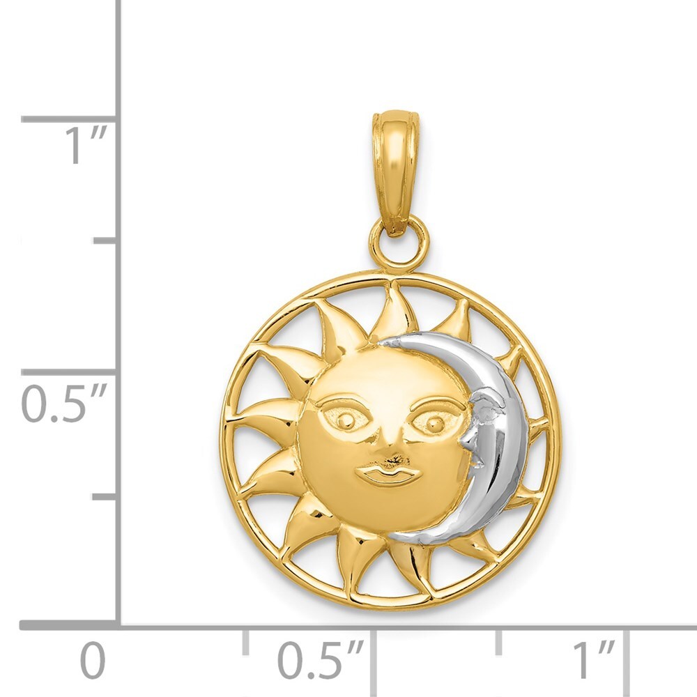 14k Yellow Gold and Rhodium Sun and Moon Charm Pendant for Women