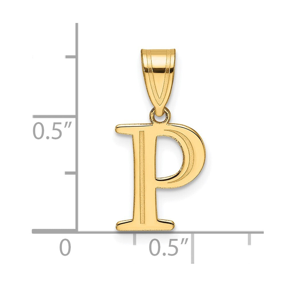 14k Yellow Gold Polished Etched Letter P Initial Pendant for Women