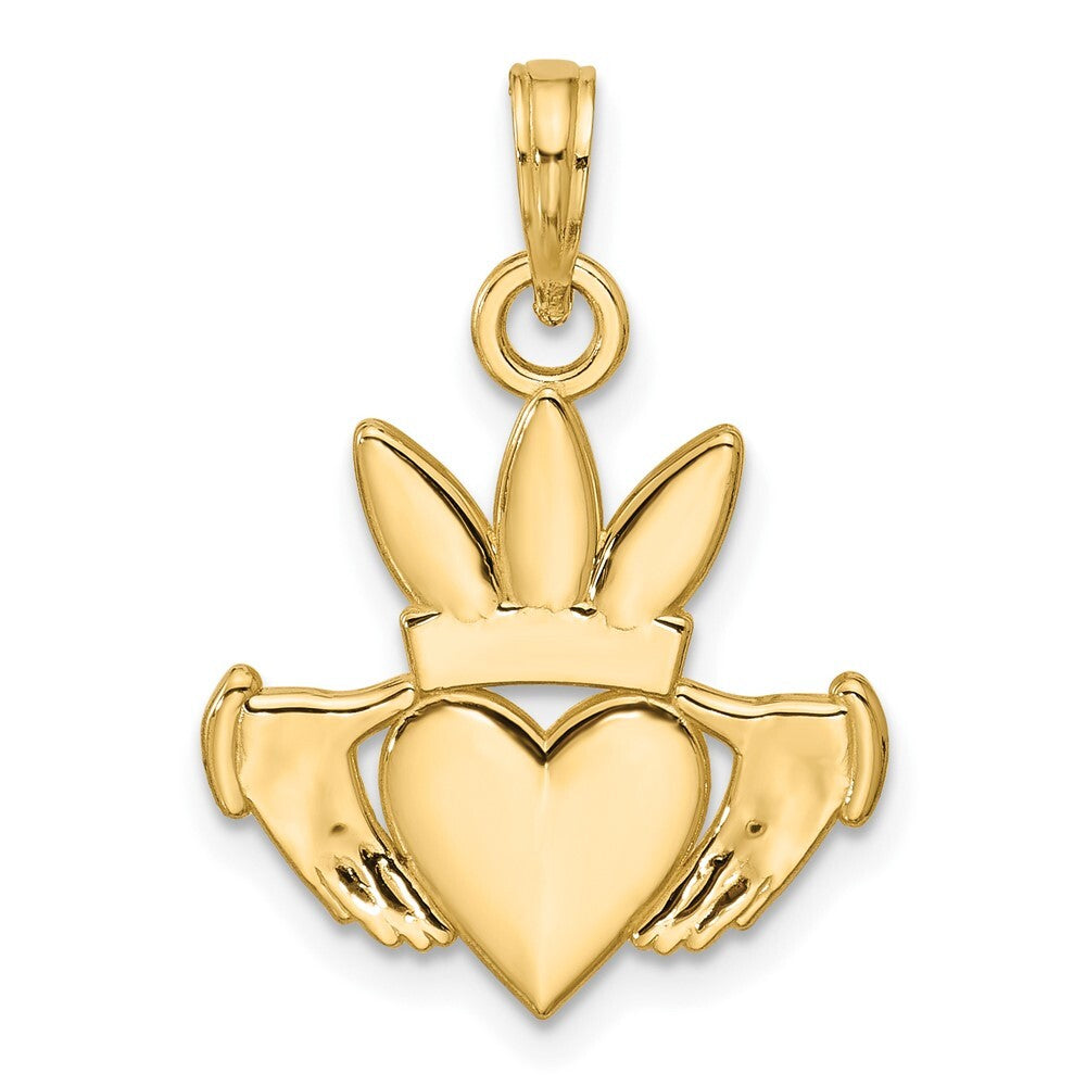 14k Yellow Gold Polished Heart Crown Pendant for Women