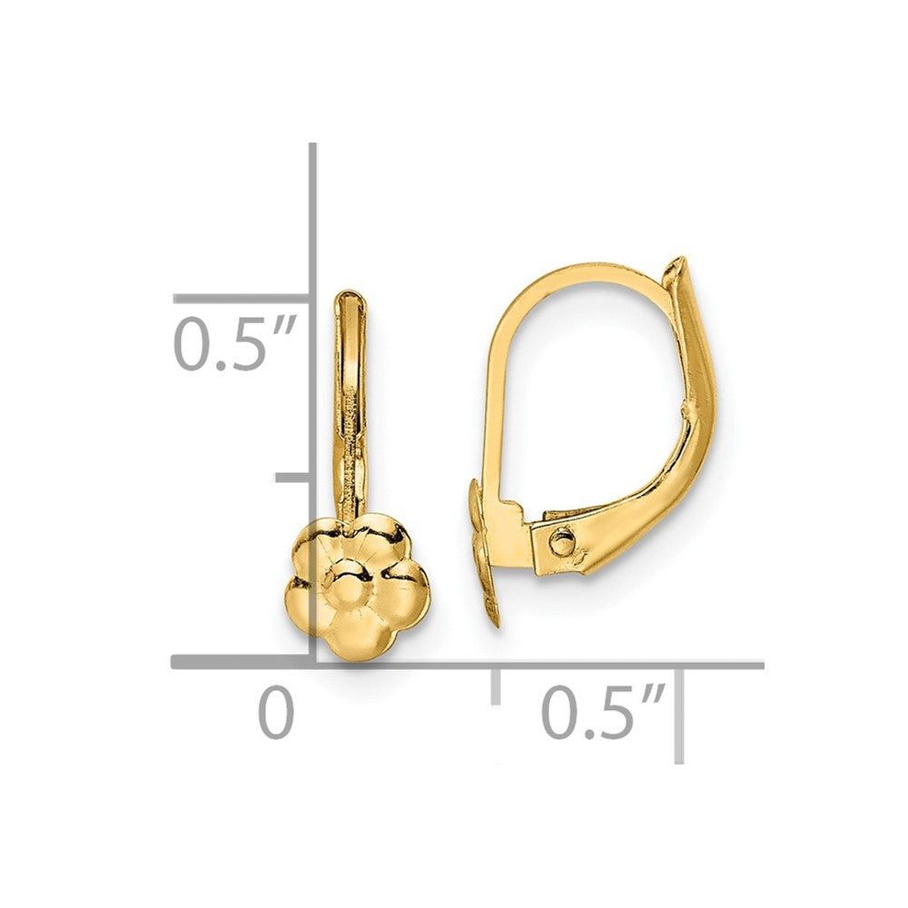 14k Yellow Gold Polished Flower Leverback Earrings