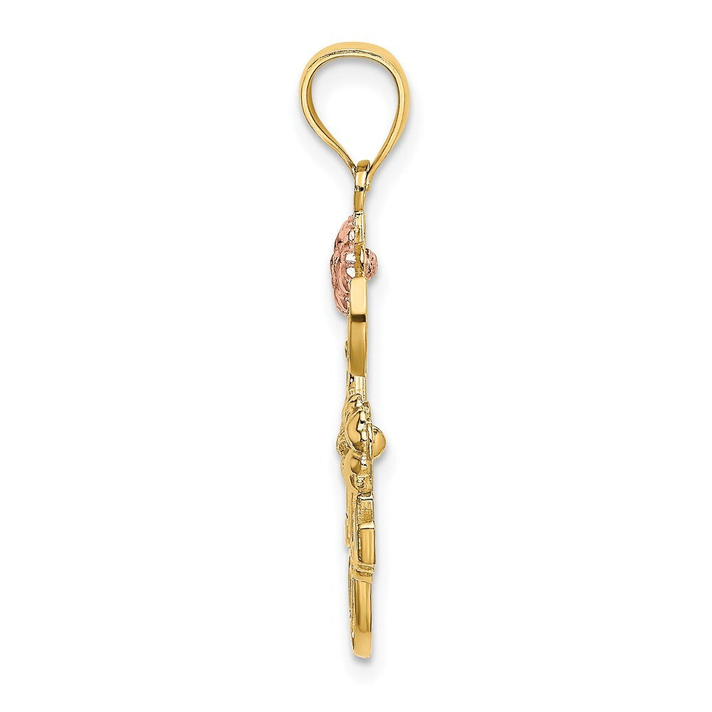 14k Two-tone Gold White Rhodium I LOVE YOU Flowers Charm Pendant